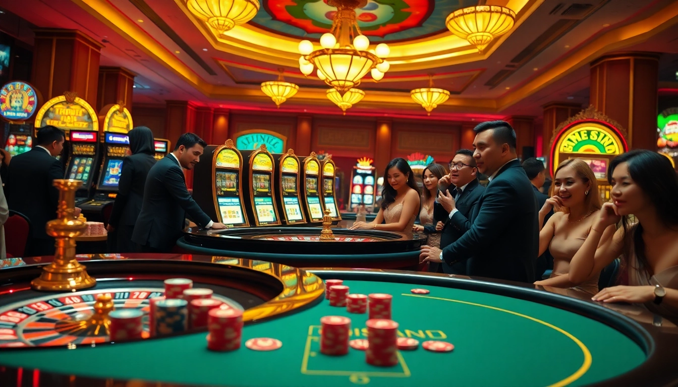 Exciting gambling experience at Nhà cái 8DAY with vibrant casino tables and players enjoying games.