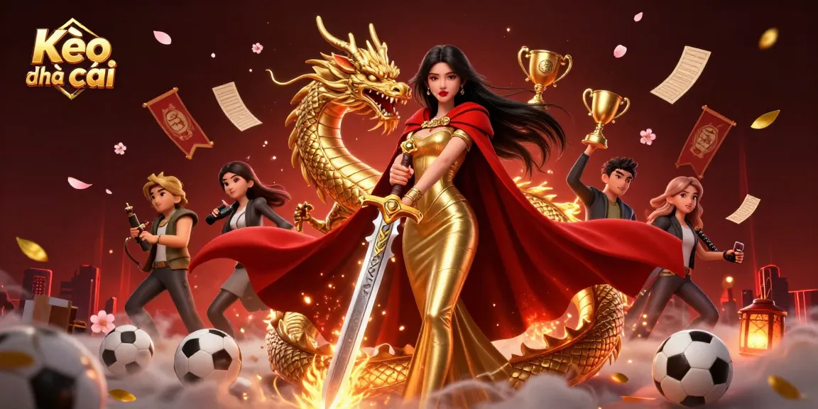 Experience intense battles at Kèo nhà cái, a vibrant illustration featuring a warrior queen and sports betting elements.
