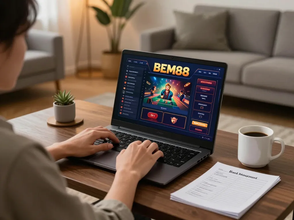 BEM88 online gaming setup showcasing responsible gaming strategies in a cozy environment