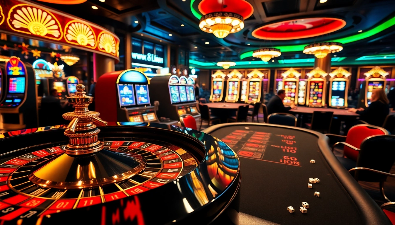 Players engaging at the Luck8 casino tables, showcasing the excitement of roulette and poker.