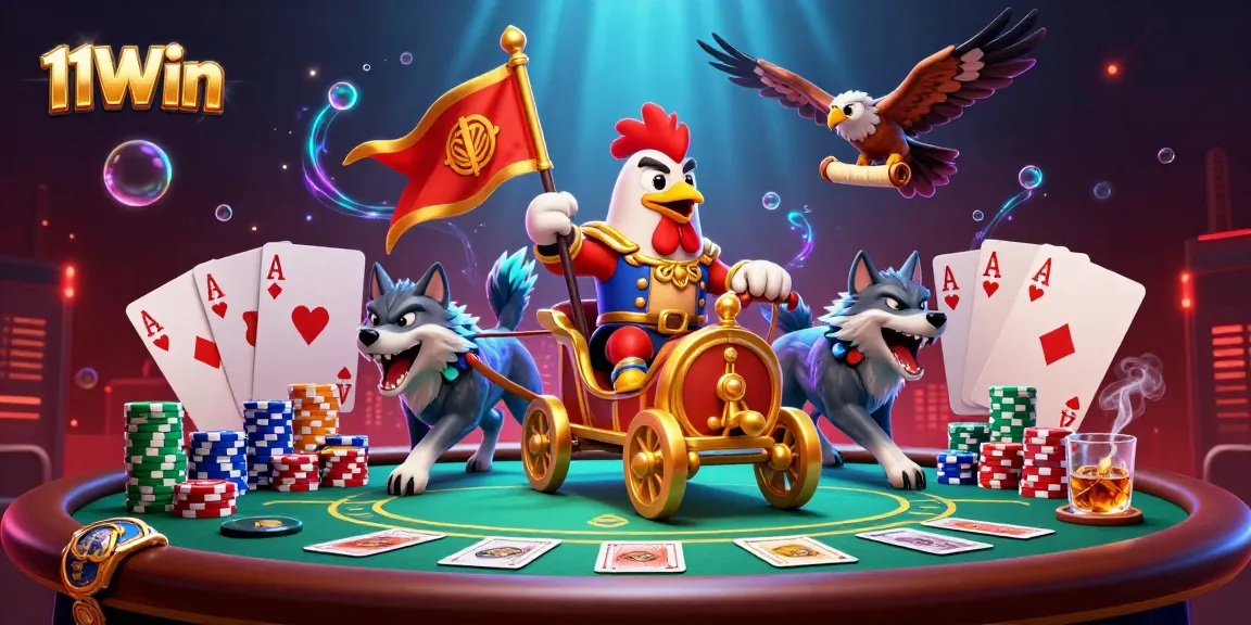 Experience thrilling gameplay with 11Win's vibrant casino scene featuring poker and dynamic characters.