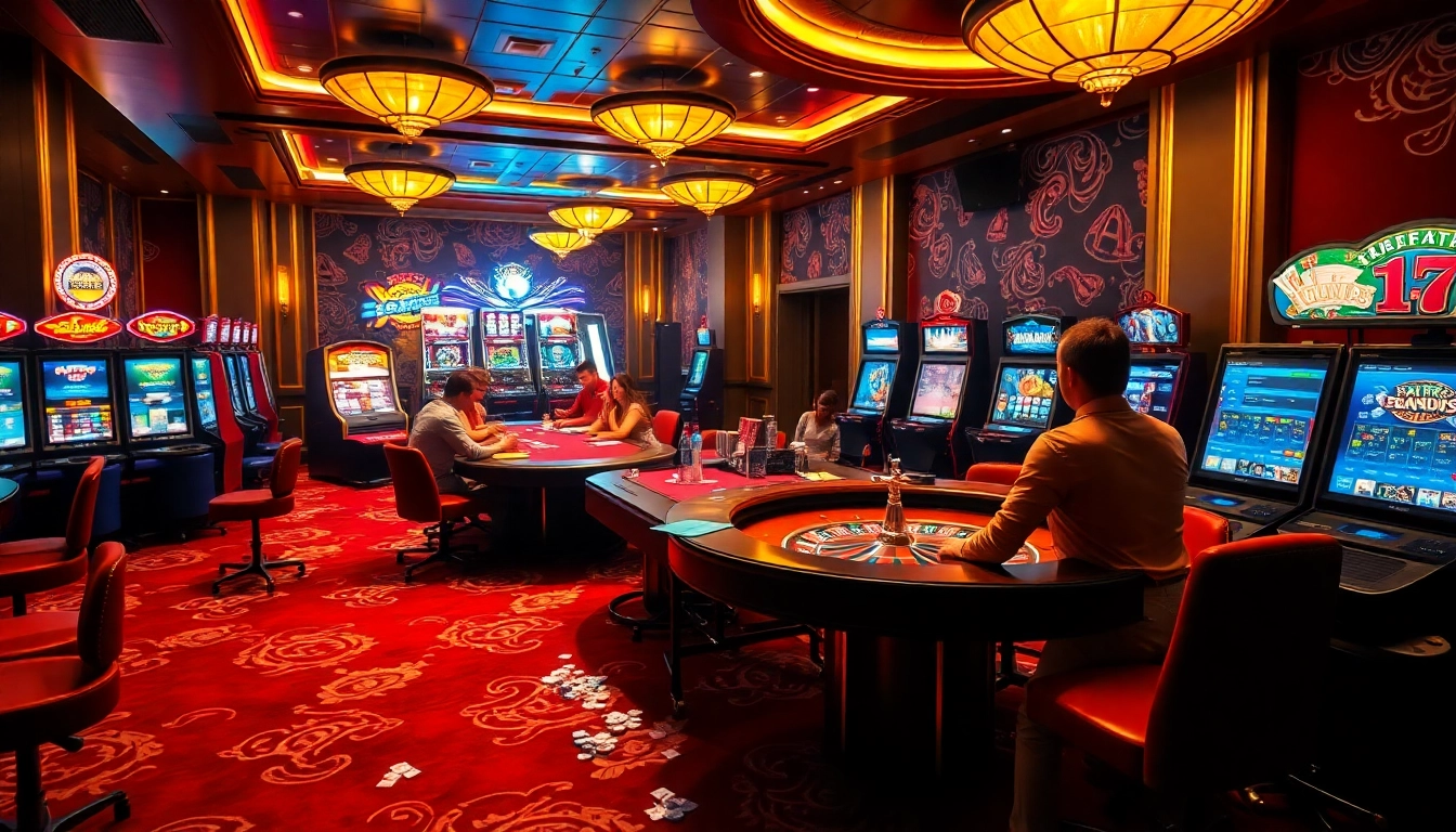 Experience the thrill of SA88 with vibrant casino visuals featuring poker and slots in a luxurious setting.