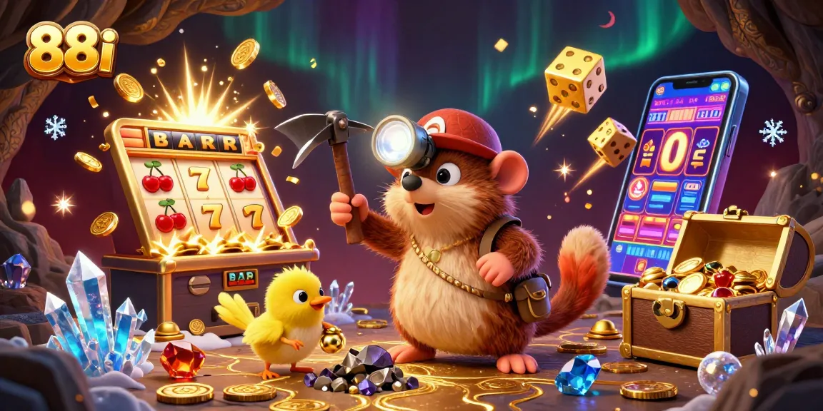 88i engages players with vibrant treasures in a dynamic casino scene featuring a treasure hunter mole.