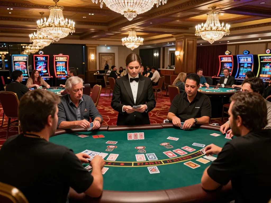 Experience the thrill of blackjack at tr88 with players engaged at a stylish casino table.