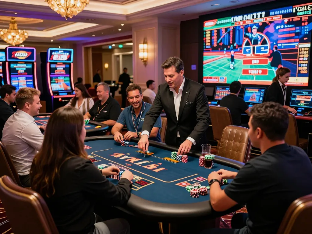 Exciting casino gaming atmosphere highlighting OKE179's engaging live dealer games experience.
