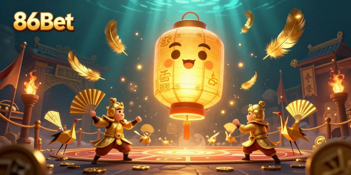 Engage with 86Bet through a vibrant casino scene featuring lucky symbols and dynamic elements.