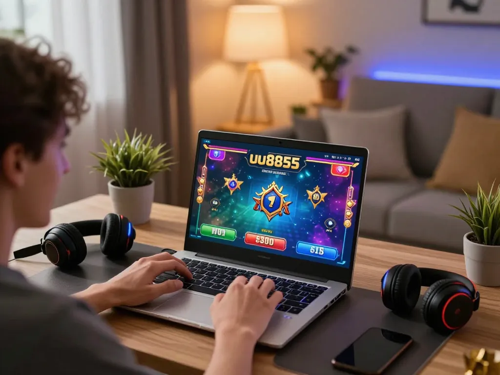 Player enjoying lively uu8855 online casino gaming experience on laptop with colorful interface