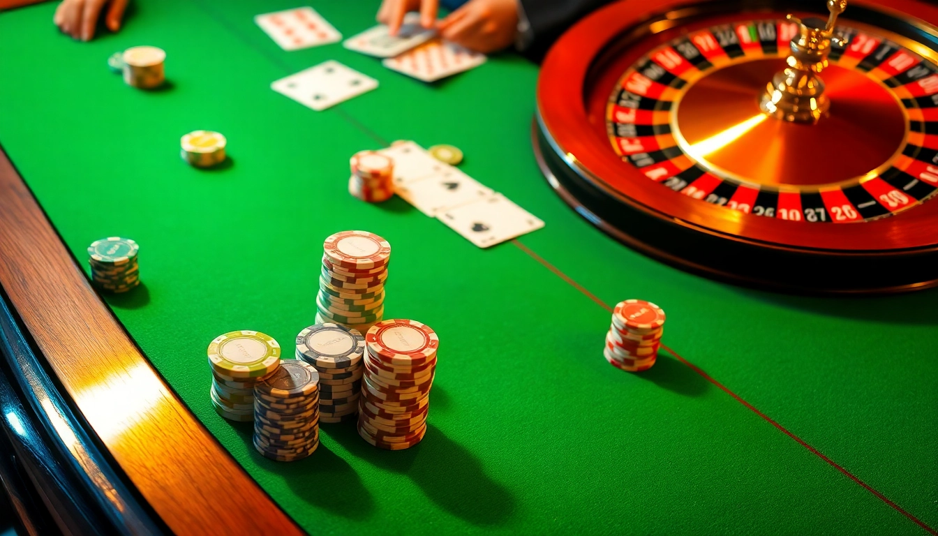 Experience thrilling gaming action at kkwinn.cn.com with vibrant poker chips and a roulette wheel in a luxurious casino setting.