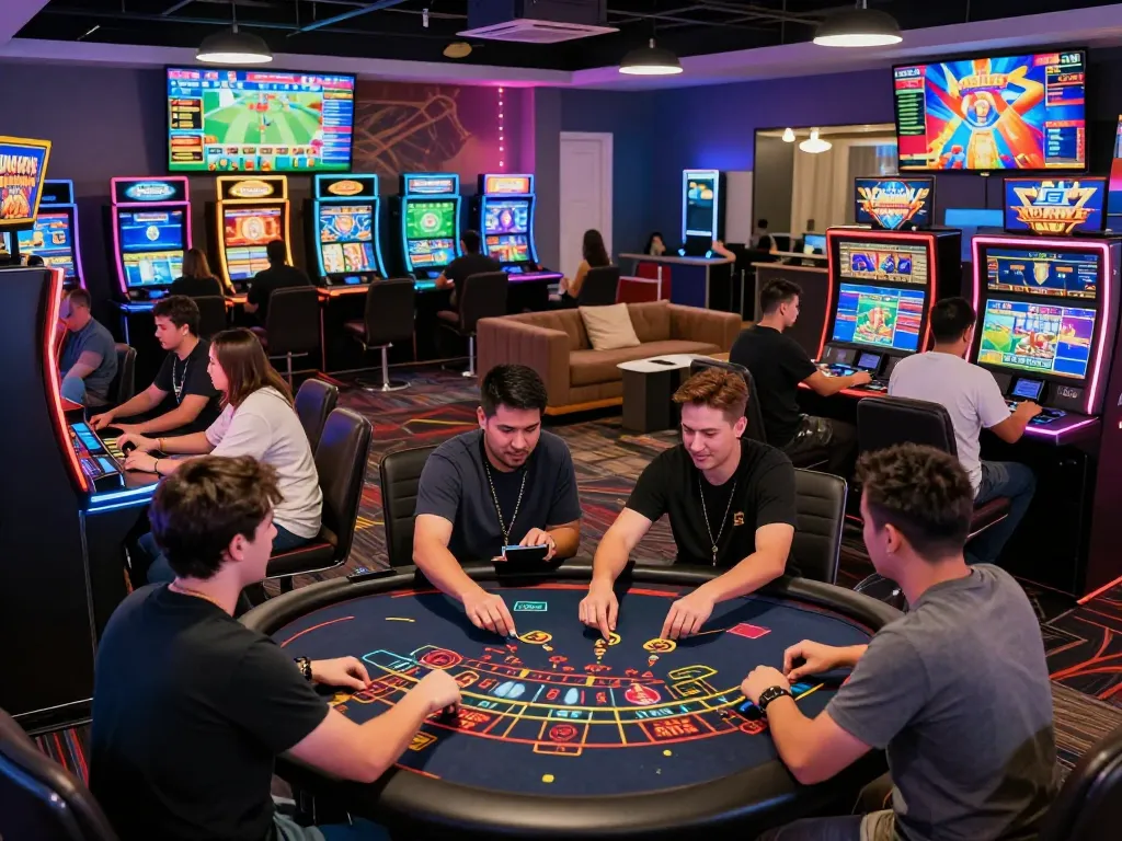 Players enjoying tk88 online gaming experience in a modern virtual casino