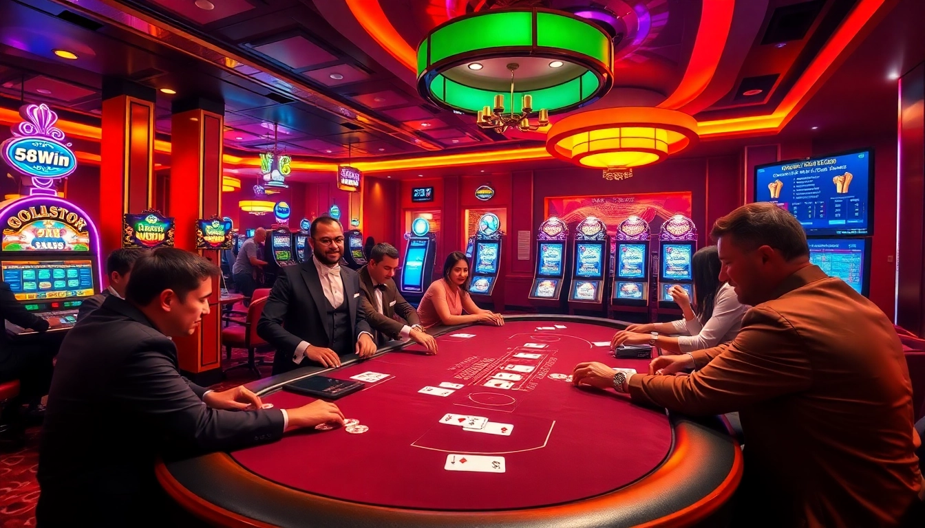 Experience the thrill of casino gaming with 58win, vibrant tables, and players in action.
