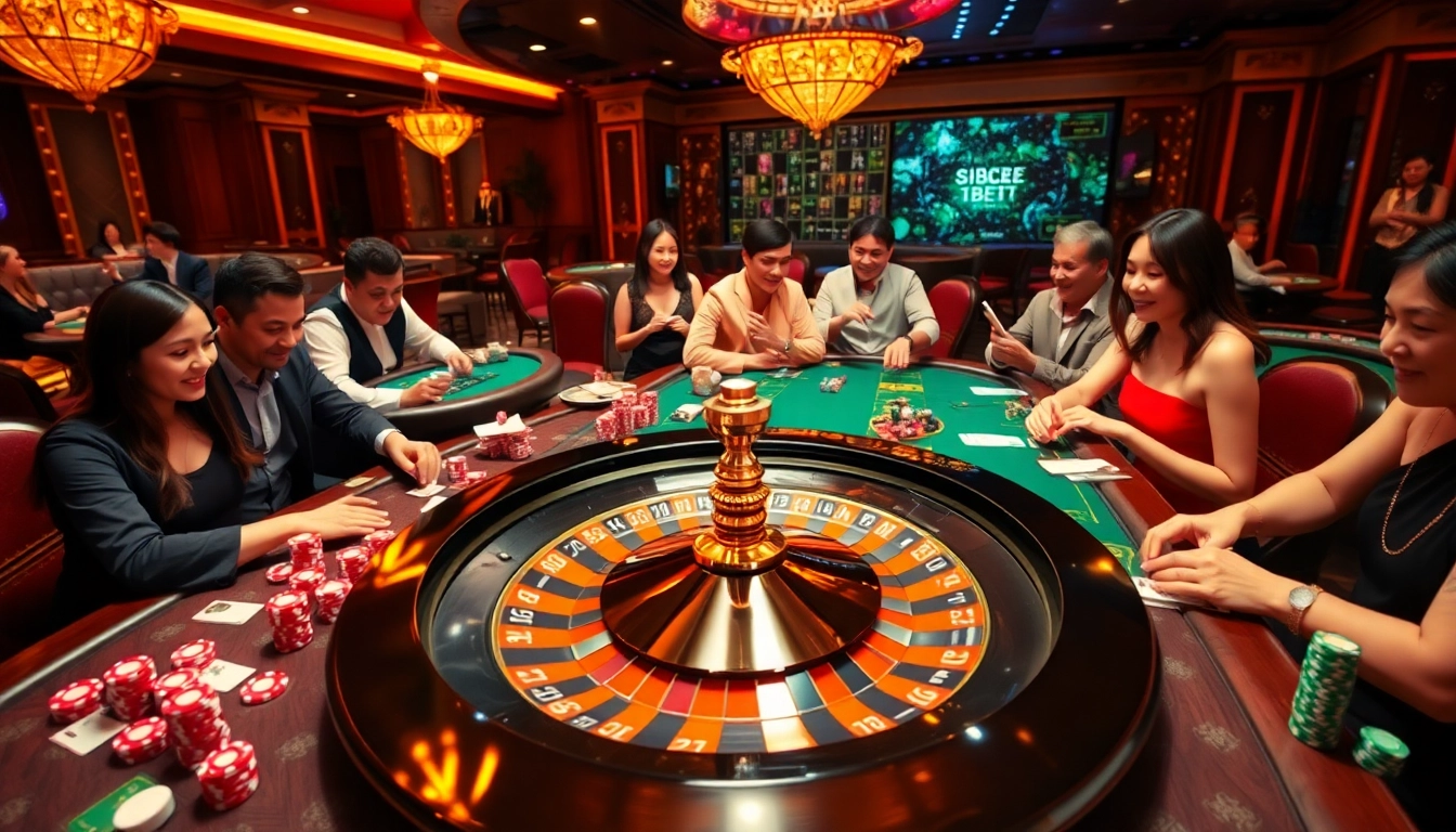 Engaging players enjoying the game bài 88BET at an exciting casino table with vibrant colors.