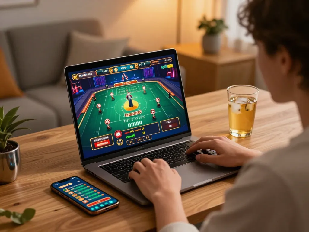 Experience luckywin while engaging in a live online casino game at home, showcasing responsible gambling.