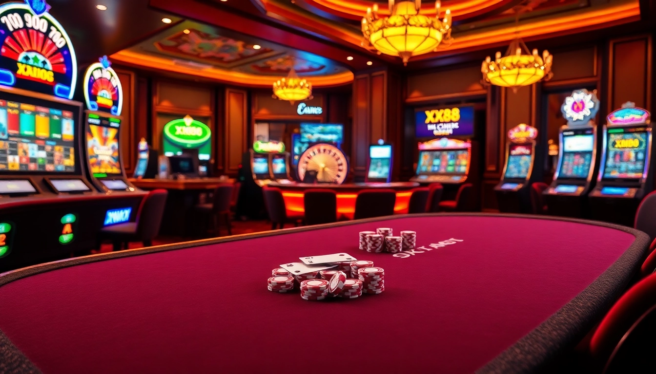 Experience the excitement of winning at XX88 with vibrant casino games and elegant tables.