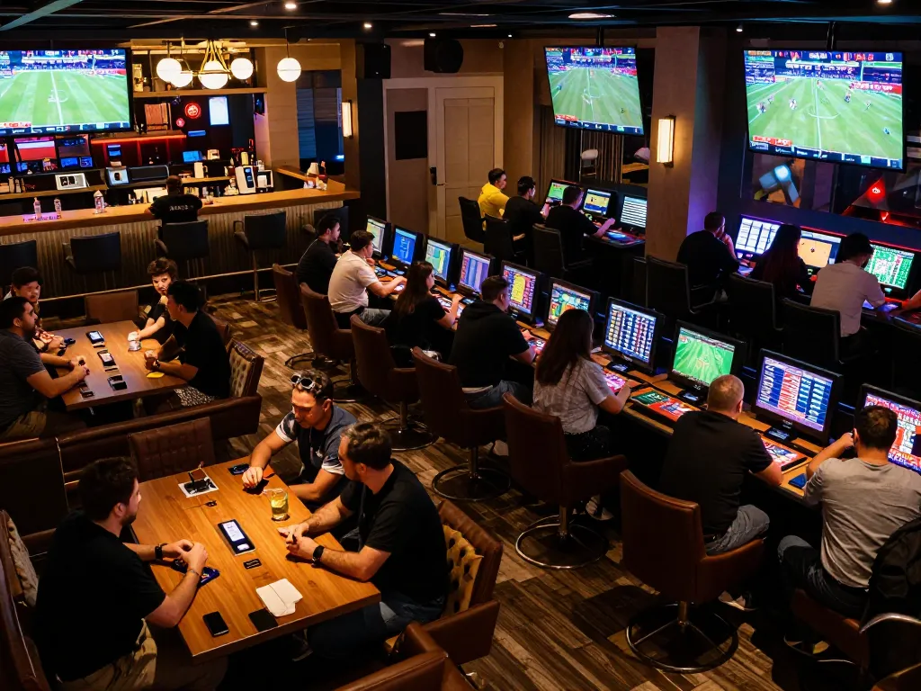 Patrons enjoying the hit club experience while placing bets on live sports events in a vibrant setting.