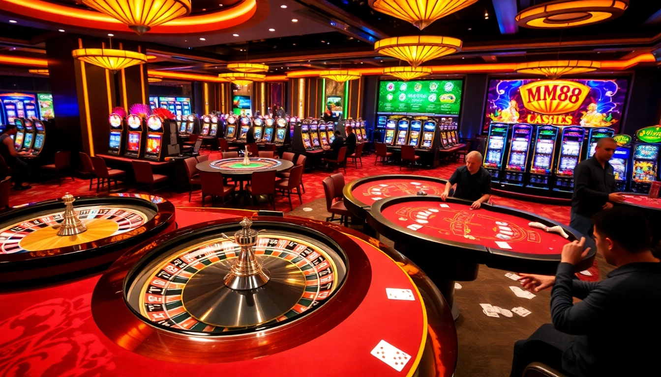 Experience MM88 casino thrills with vibrant gaming tables and exciting slot machines.