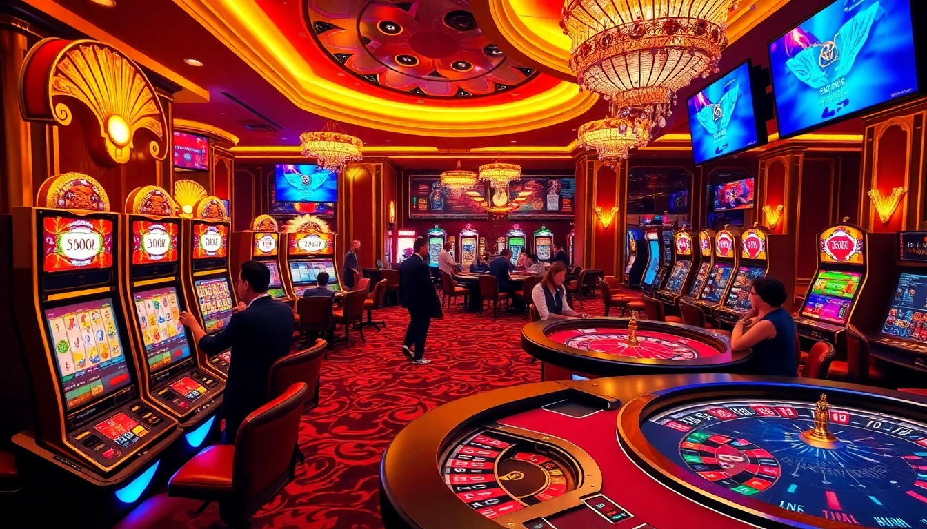 Online gambling at https://789p.gives/, featuring vibrant slots, roulette wheels, and engaging players.