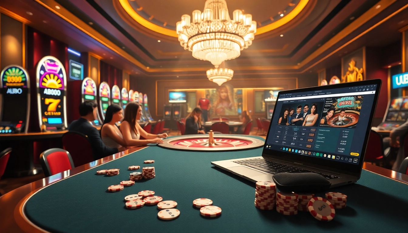 Join the thrill at uu88 with players enjoying poker and a vibrant casino atmosphere.
