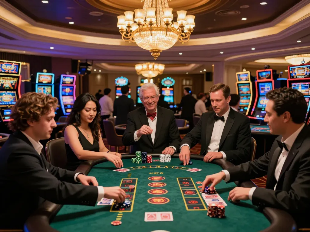 Experience the vibrant atmosphere of Bayvip casino with players engaging at tables showcasing their skills and strategies.