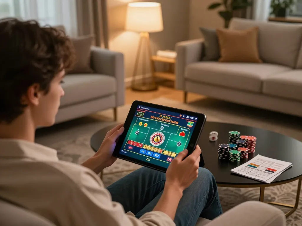 Engaging with the live dealer roulette on luck8 during a cozy home gaming session.