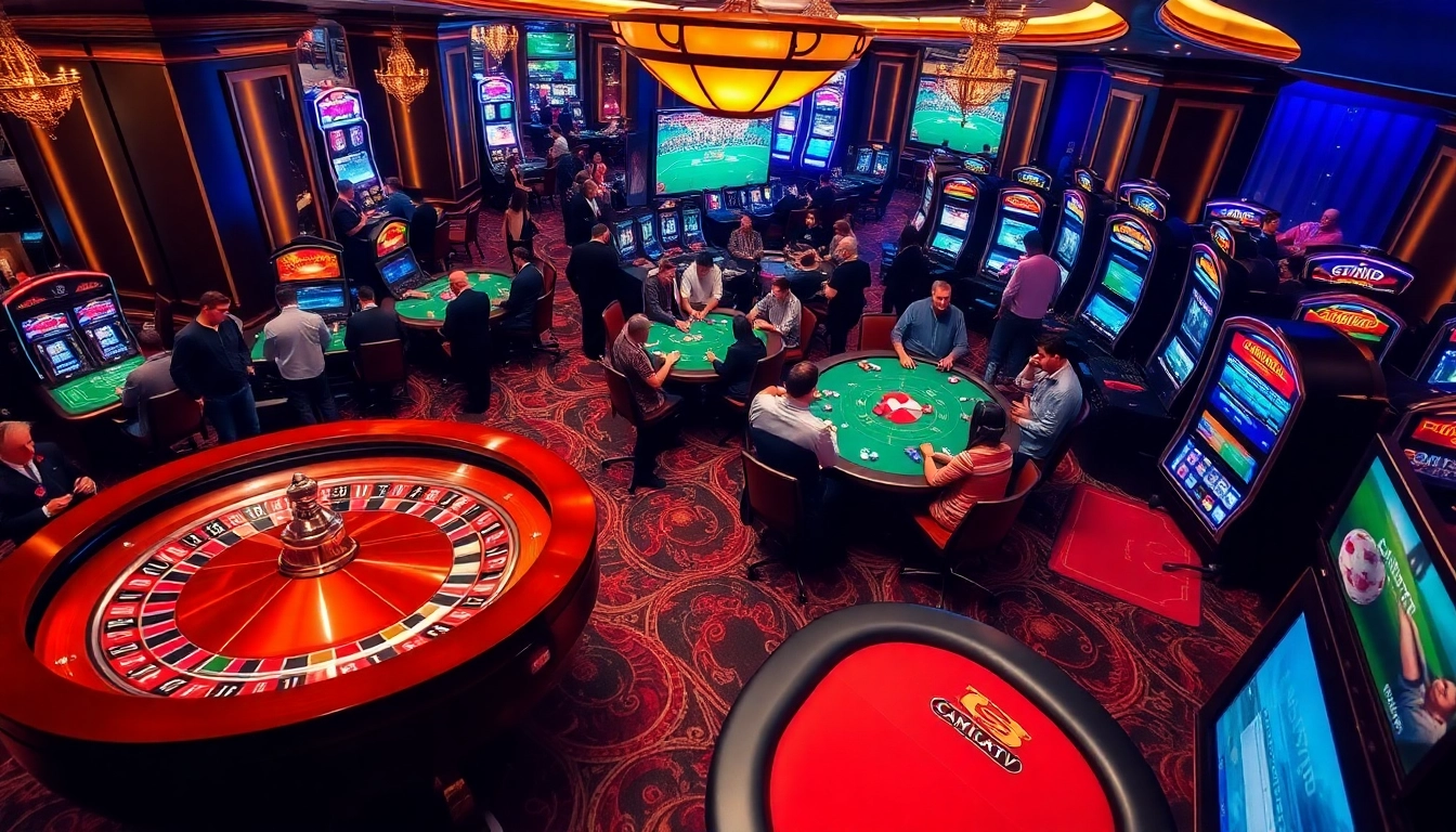 Cakhiatv streaming live soccer matches in a vibrant casino environment filled with excitement.