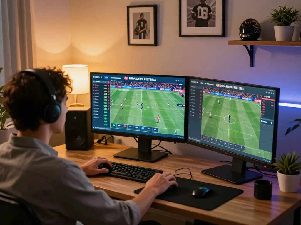 Betting on sports with 88vv during live matches in a sleek home office.