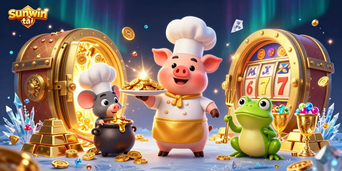 Experience sunwin tải with a vibrant scene of casino characters and gaming elements in action.