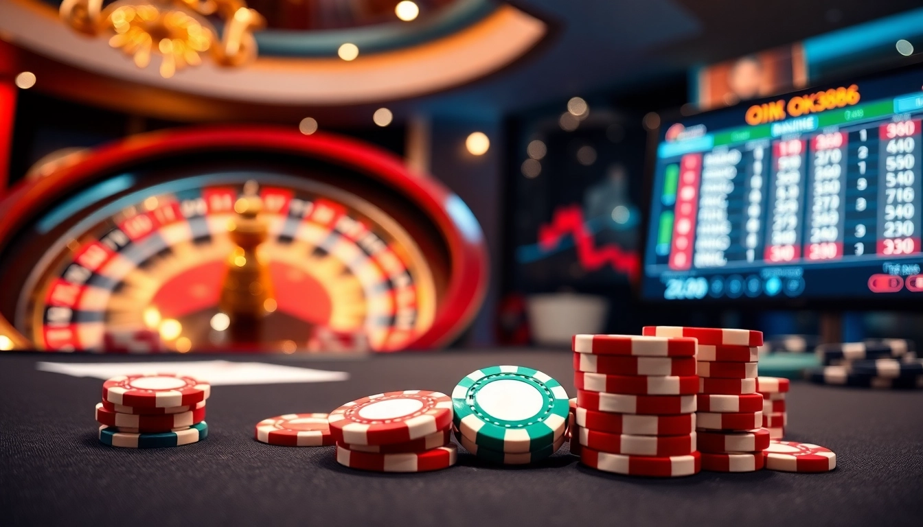 Experience the excitement of ok8386 with a luxurious casino gaming scene featuring high-stakes poker.