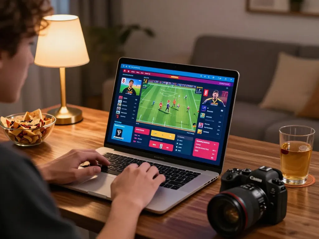 Active sports betting on a laptop at home, showcasing TR88 interface and dynamic interaction with live events