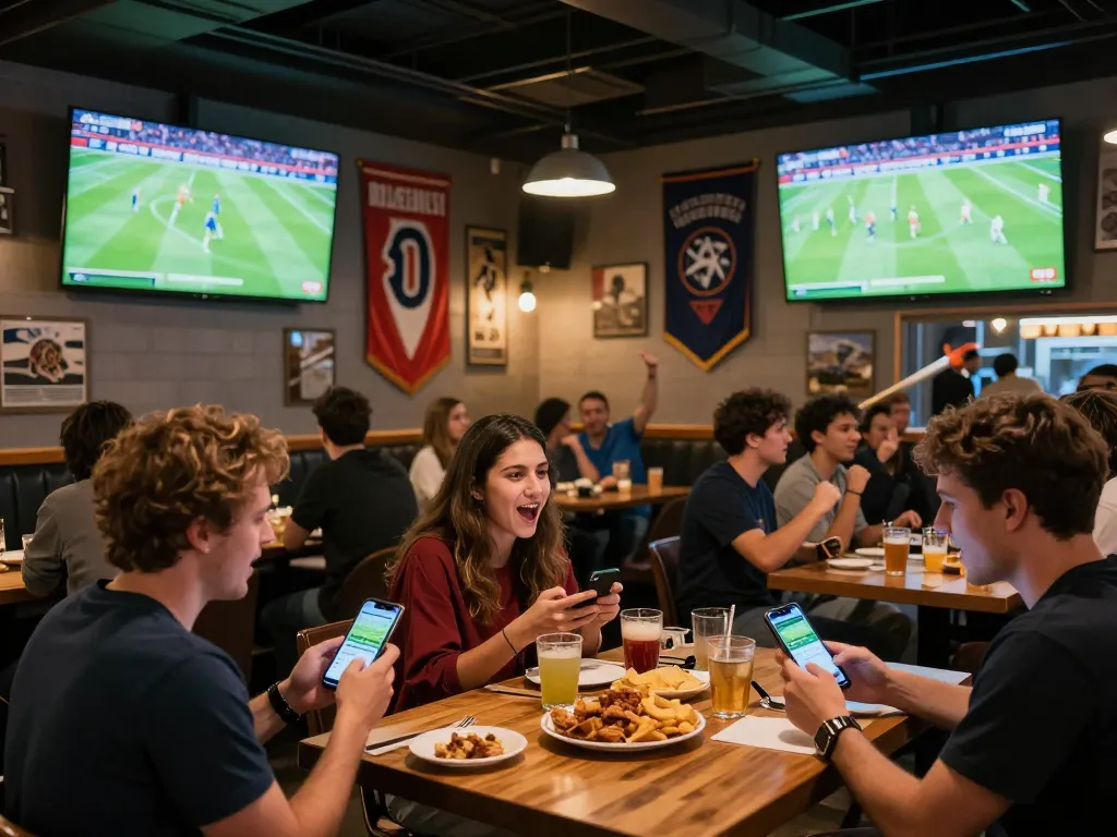 Cakhiatv users excitedly betting on live football matches in a sports bar.