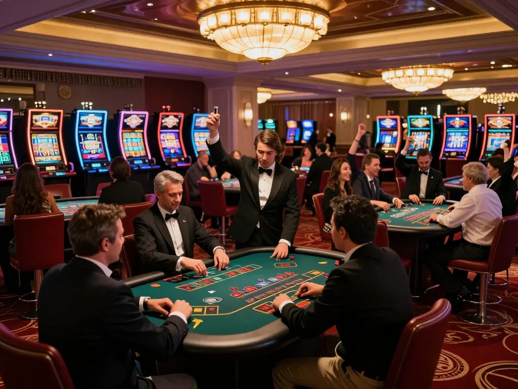 Players experience the thrill of blackjack at fly88 casino, immersed in a lively gaming atmosphere.