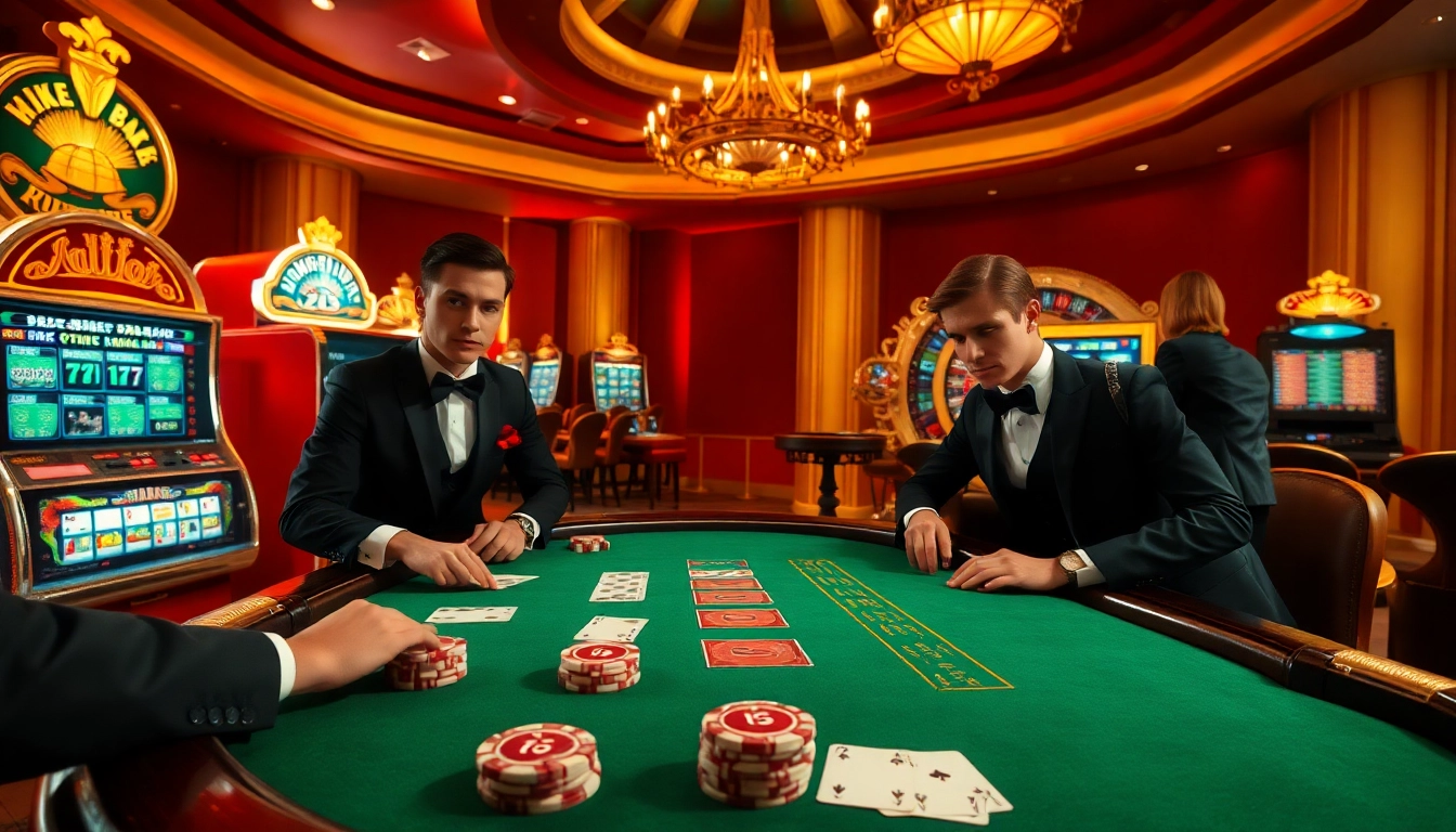 Experience an exciting poker game at king 88 with elegant players and glamorous casino decor.