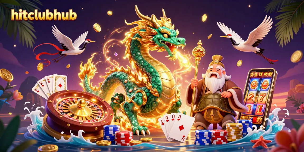 Experience thrilling gameplay at hitclubhub with a majestic dragon, lucky cranes, and enchanting casino elements.