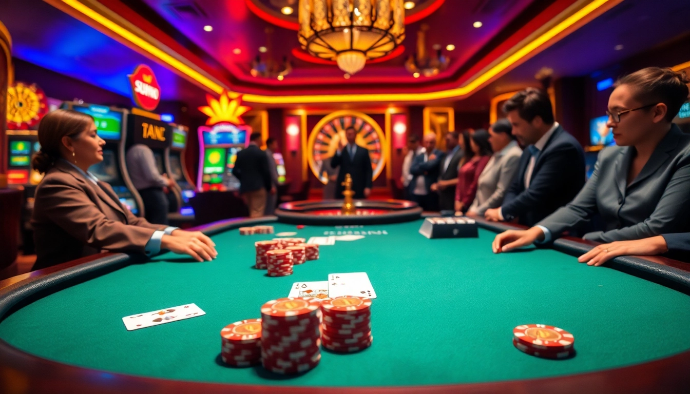 Experience the excitement of gambling at https://sunwin5.org/ with vibrant casino visuals showcasing poker and slots.