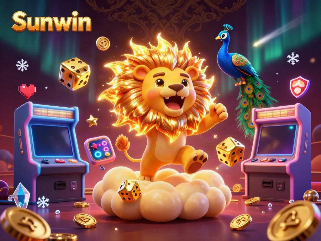 Experience the thrill of Sunwin casino with a vibrant and dynamic 3D illustration showcasing gaming excitement.