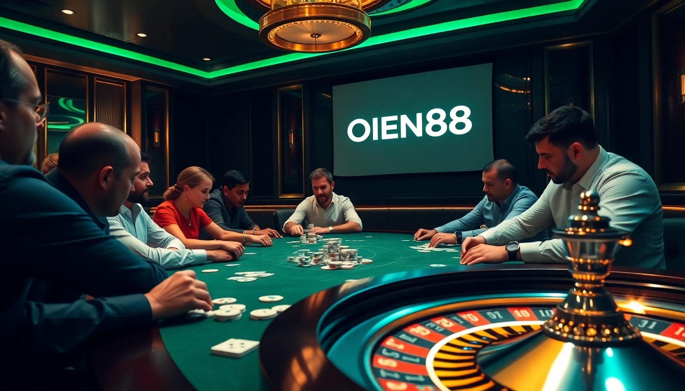 Exciting poker gameplay at OPEN88 casino with high-quality chips and cards.