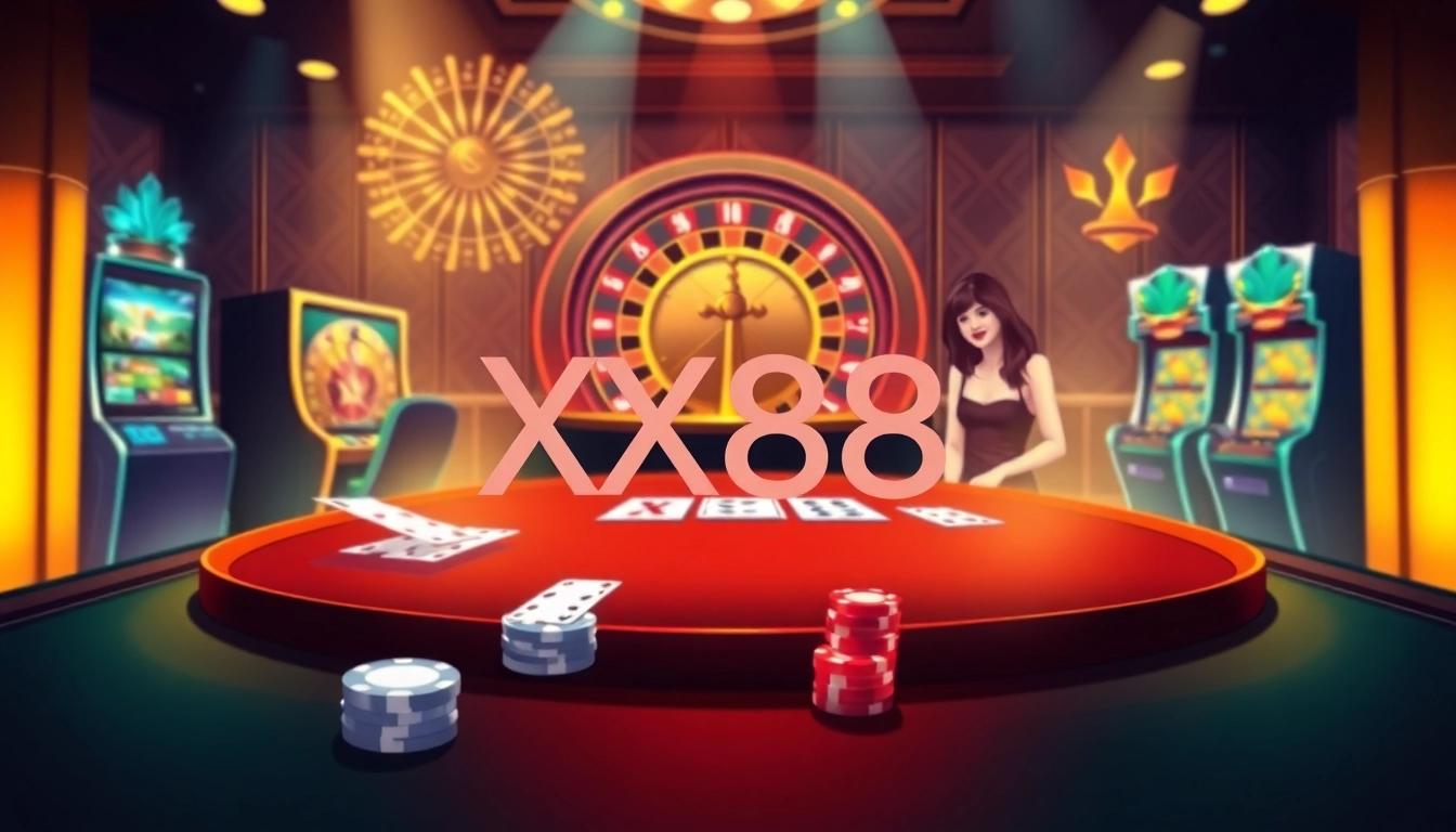 Experience thrilling gameplay at XX88 with vibrant casino tables and engaging slot machines.