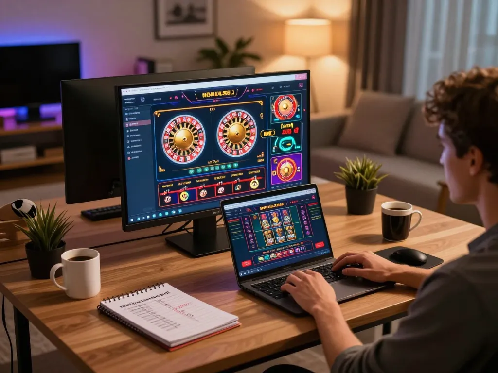 Engaging online gambling with Debet interface visible on laptop screen, showcasing strategic gameplay.