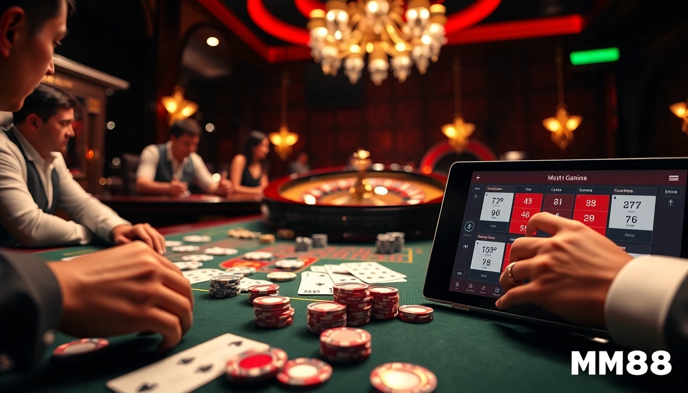 Exciting online gambling scene at https://mm88.moe/ featuring casino tables and digital betting interfaces.