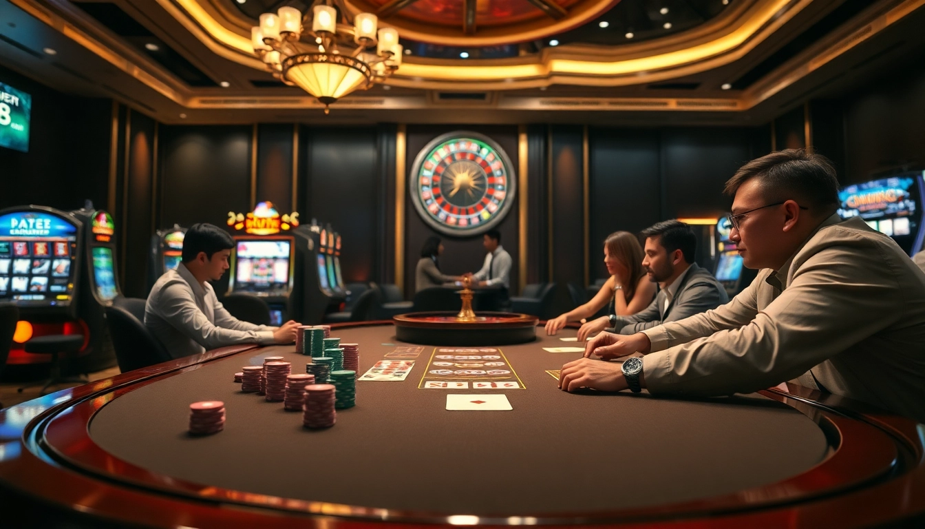 Experience thrilling gameplay at https://x88.law/ with vibrant casino visuals featuring poker chips and roulette wheels.
