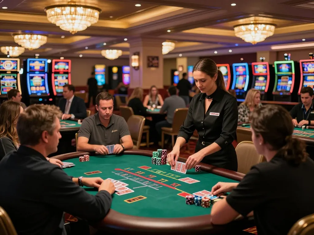 Players engaging in blackjack at 58win1 casino table, highlighting action and excitement in a vibrant setting