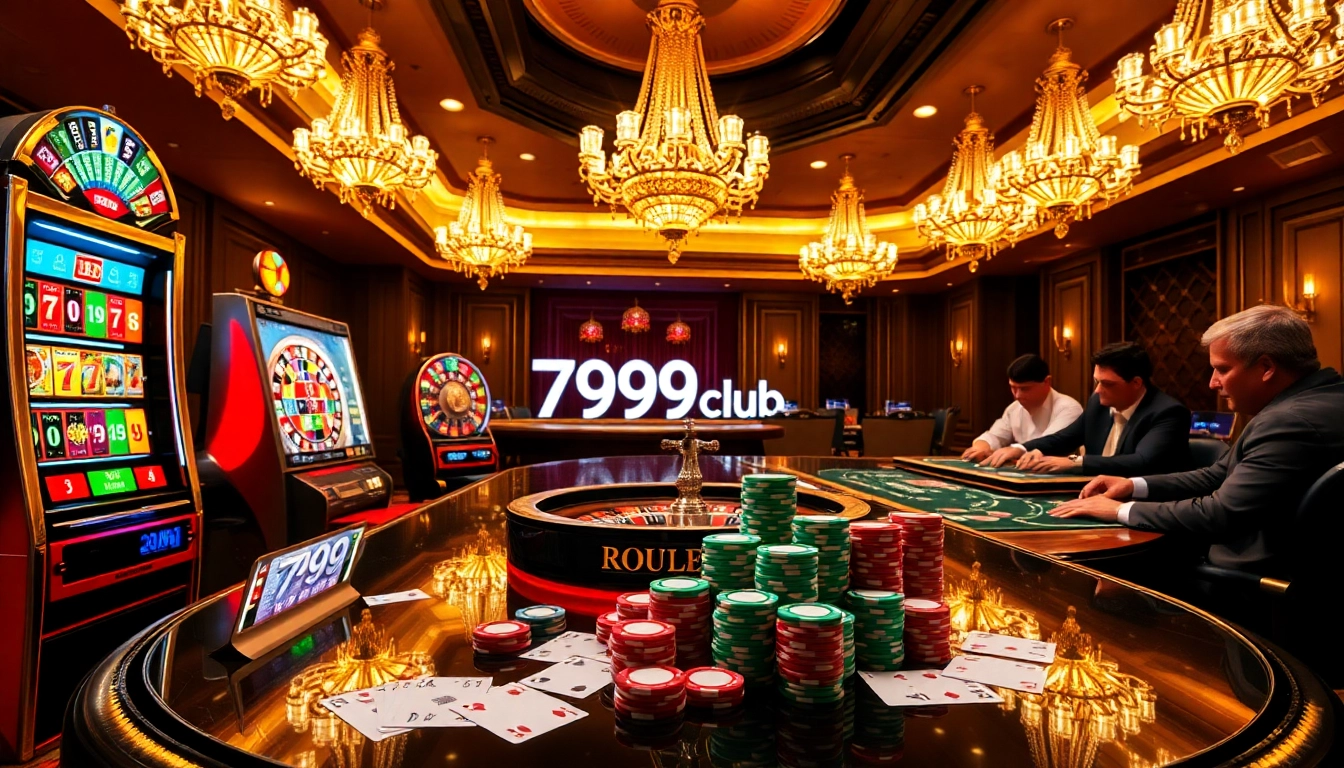 A player enjoying an exciting game at 789club, surrounded by vibrant slot machines, poker chips, and a roulette wheel.