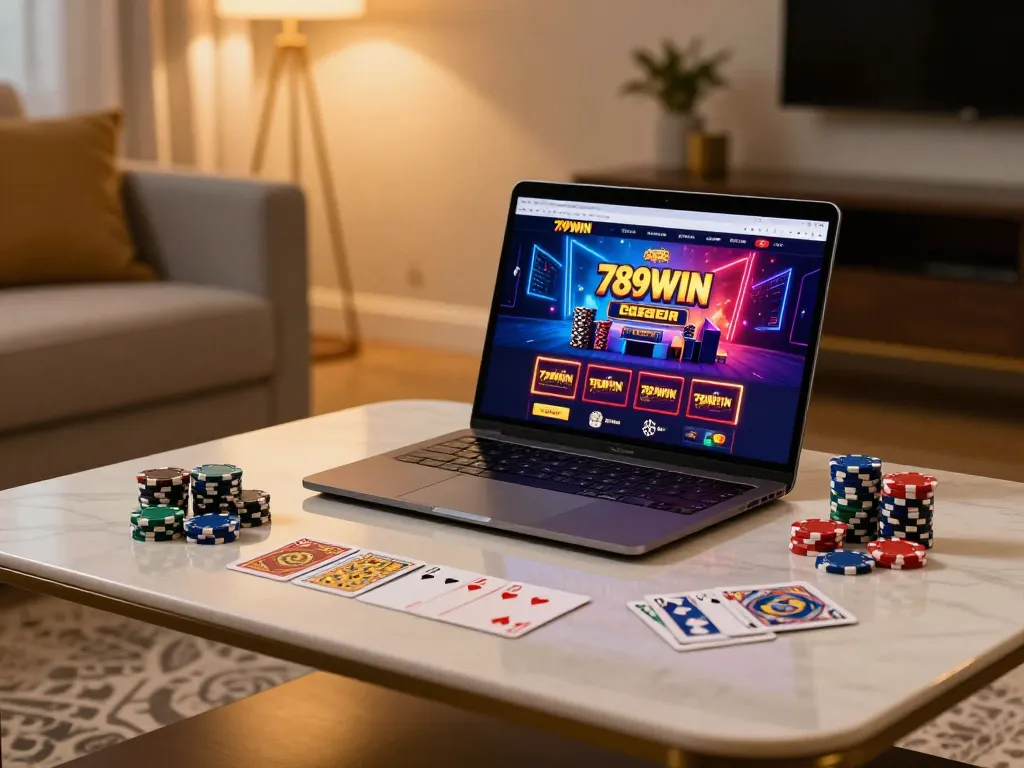 Experience thrilling online gaming at 789WIN with vibrant casino visuals and immersive home setup.
