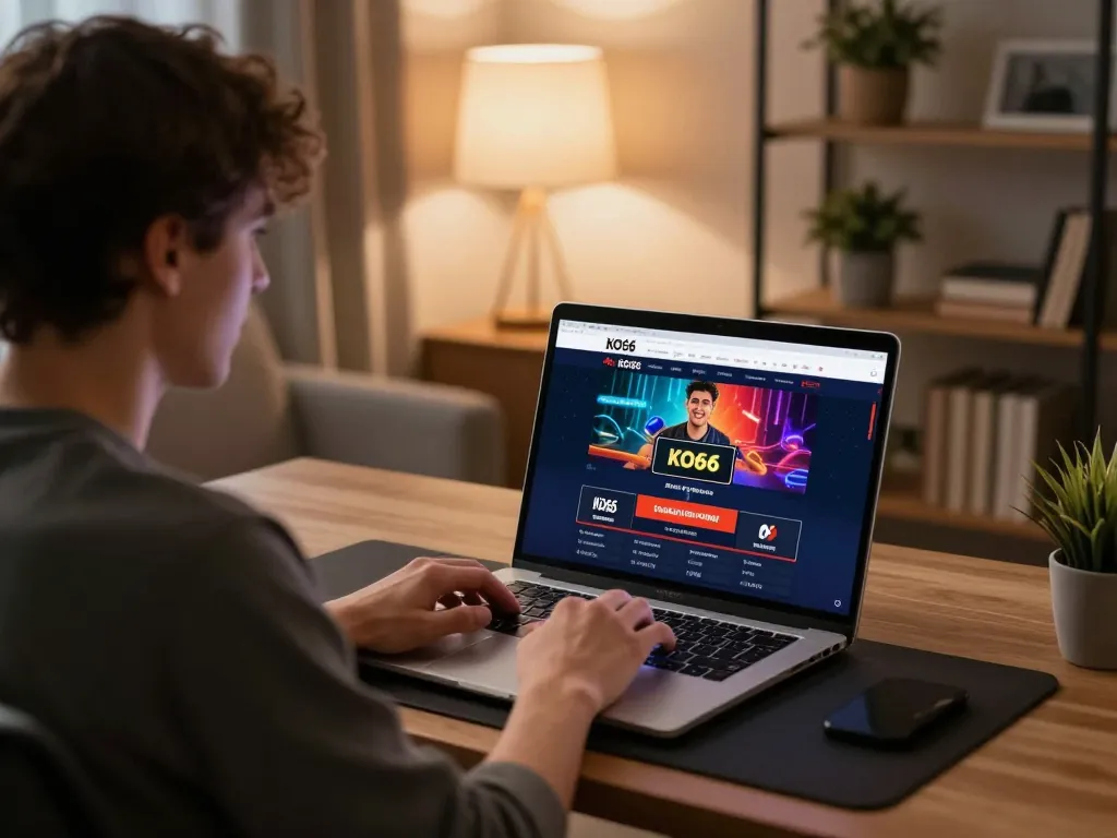 Engaging gameplay on the KO66 platform showcasing online casino gaming from a cozy home setup.