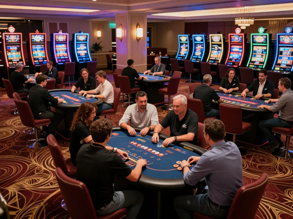 Players enjoying strategic games at a reputable casino, experiencing the thrill of nhà cái uy tín