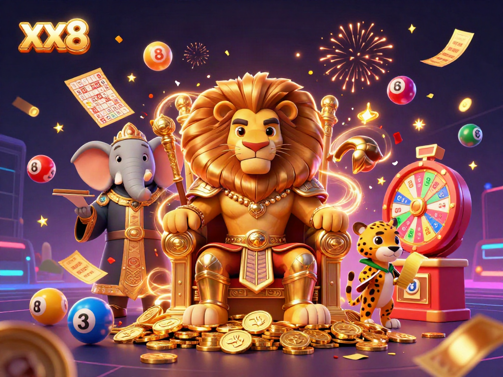 Experience the thrill of XX 8 as the lion king presides over the vibrant scene of casino excitement.