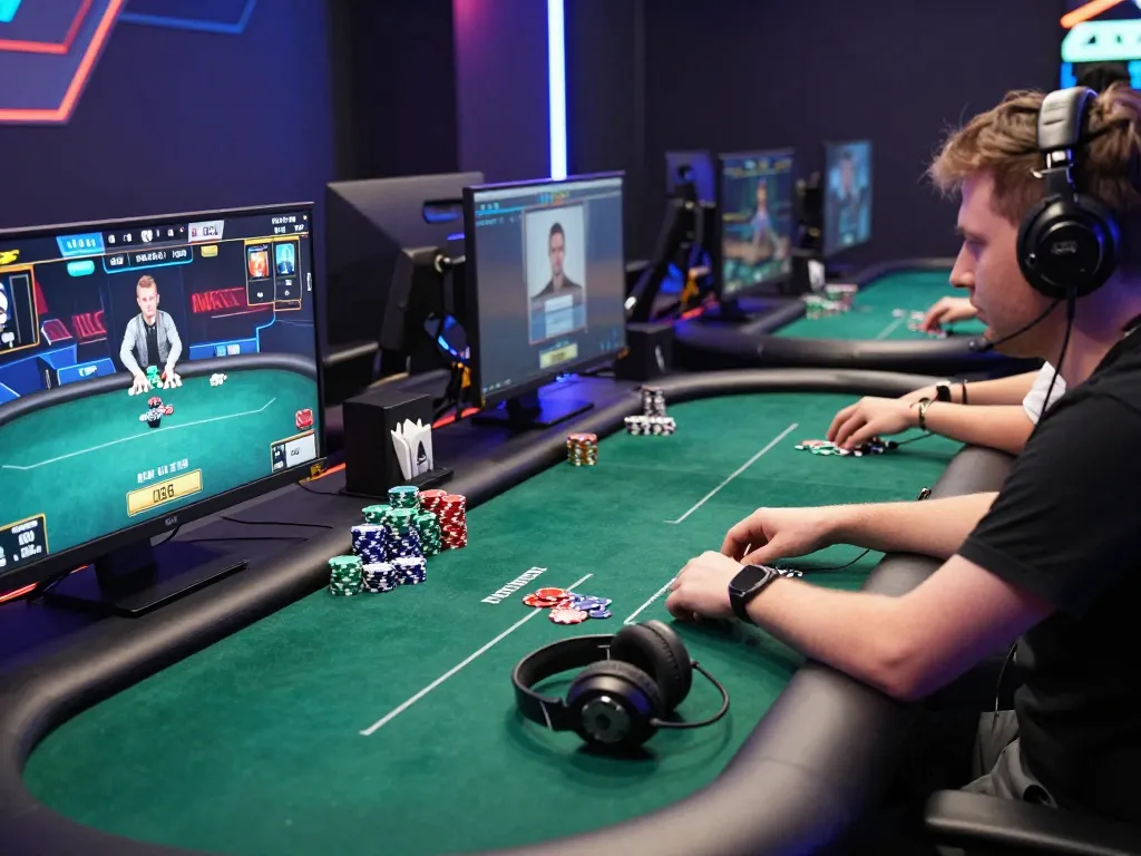 Engaged player mastering poker strategy on uu88 site with multiple screens