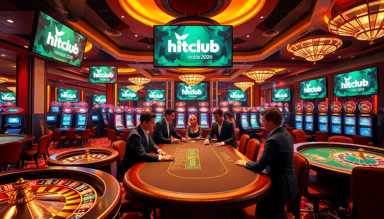 Hitclub players engaging in lively casino action at a blackjack table with vibrant atmosphere.