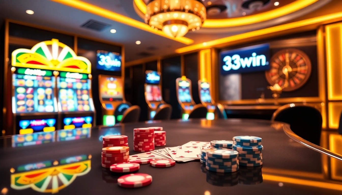 Experience the luxury and excitement of 33win with vibrant casino tables and digital interfaces.