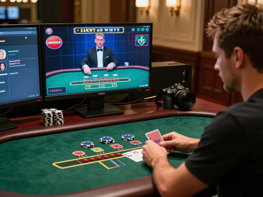 3Win players strategizing at a live blackjack online casino, showcasing dynamic gameplay and modern technology.