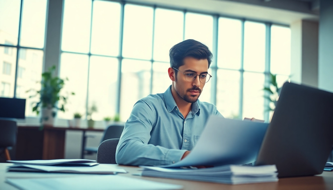 Self employed professional working in a modern office setting, reflecting focus and productivity.